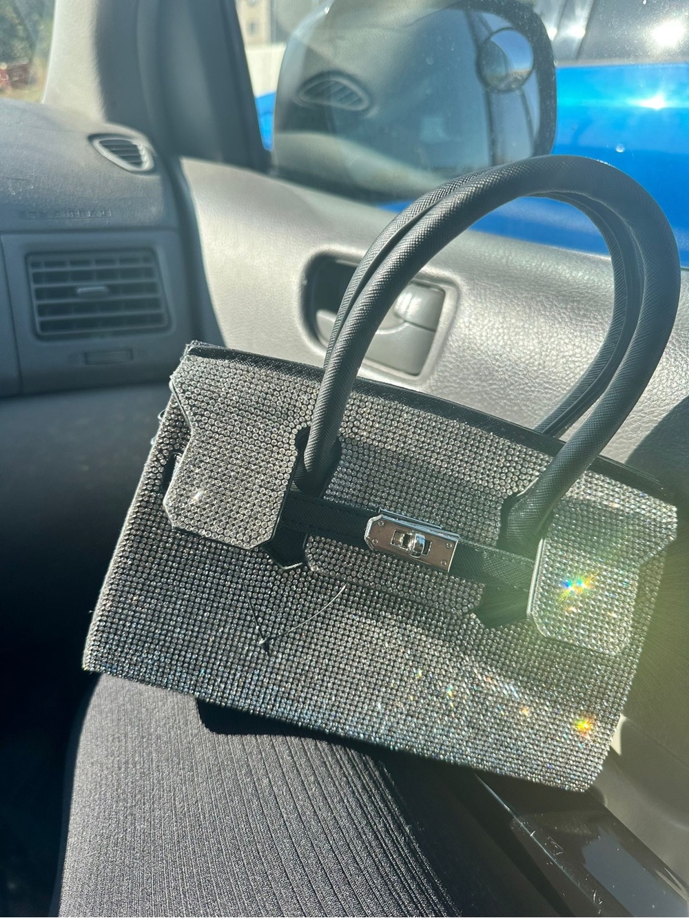 Crystal-Embellished Black Mini Tote Handbag